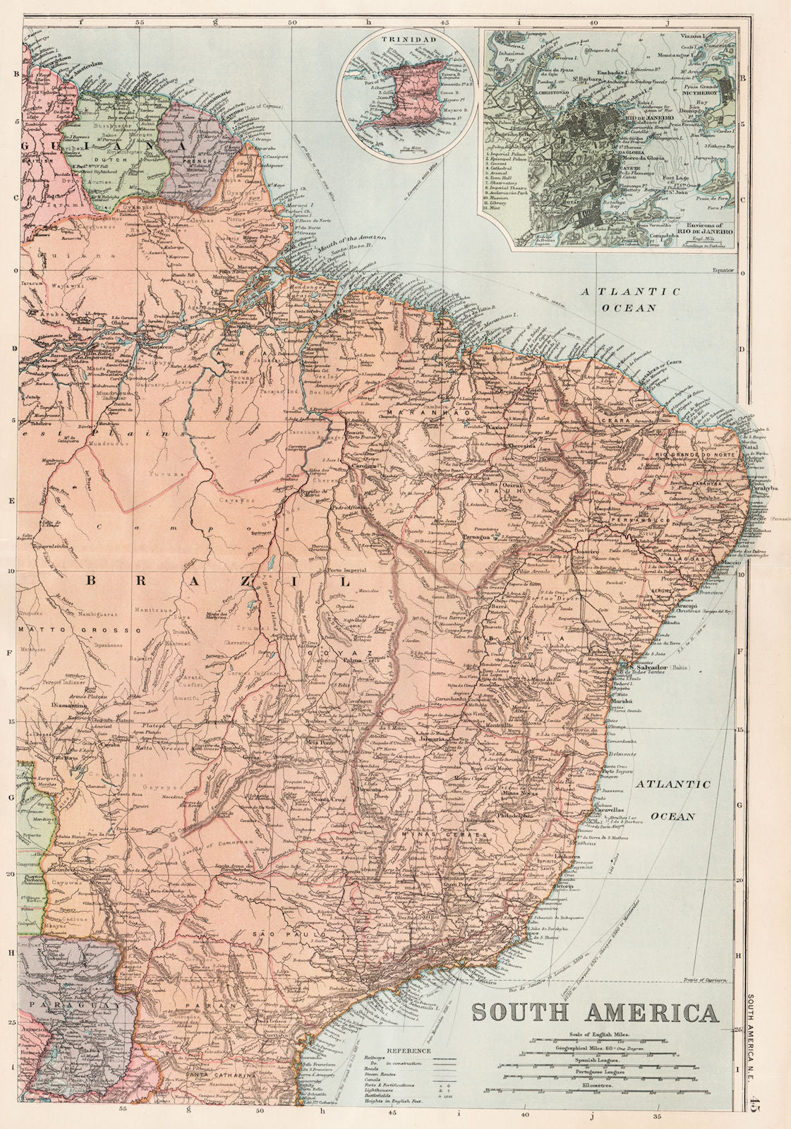 SOUTH AMERICA NE. Brazil. Inset Rio de Janeiro; Trinidad. BACON 1893 old map